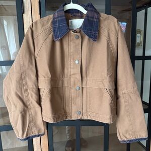 Anthropologie Brown Jacket with Plaid Collar